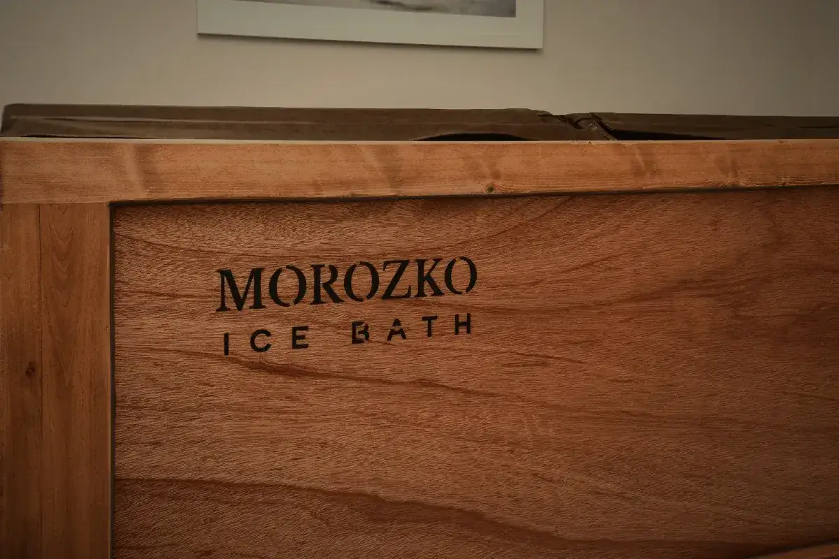 The timber cold plunge cabinet, close.